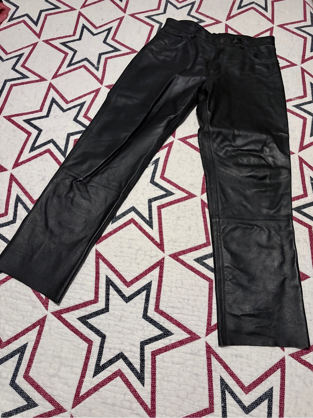 Serge Platini Milan Black Leather Straight-Leg Pants, Men's 33